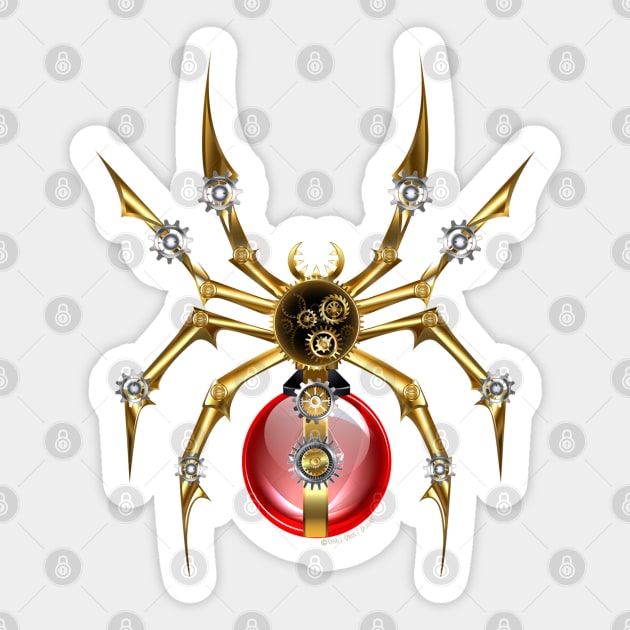 Awesome Fantasy Steampunk Geared Spider Graphic Sticker by Dibble Dabble Designs